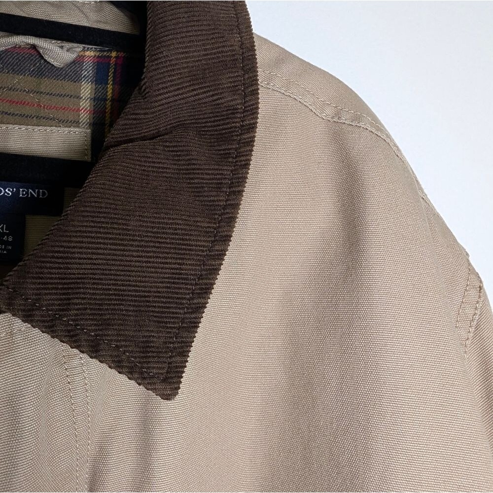 Vintage 90s Lands End Barn Jacket XL Tan Canvas Plaid Lined Chore Coat Dadcore - Picture 15 of 16